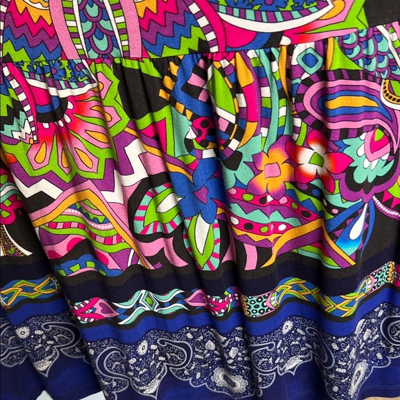 Johnny Was Janie Favorite Tiered Tea Length Dress Colorful V-Neck Dress - Picture 4 of 9